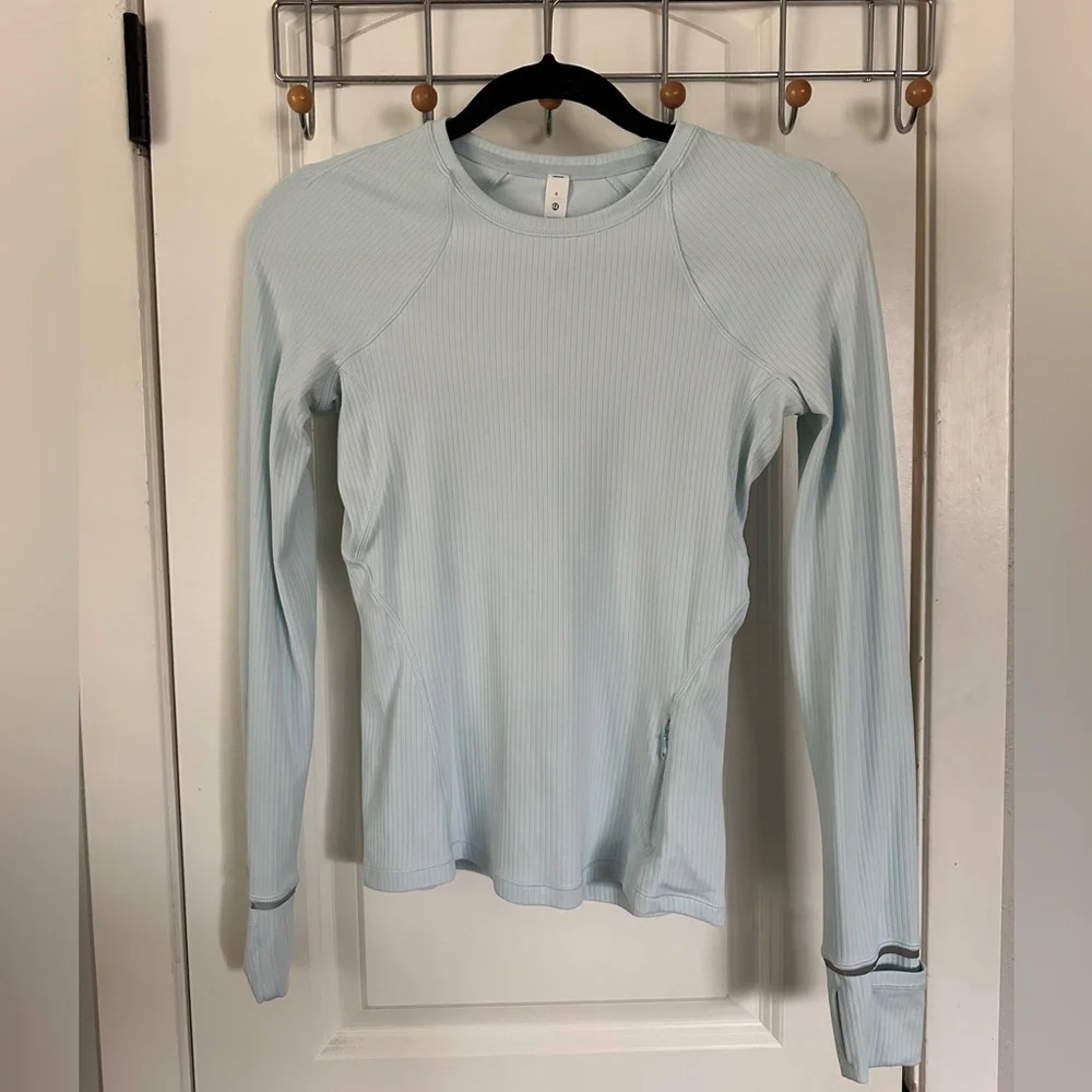 Lululemon Icy Blue Ribbed Rulu Long Sleeve Running or Training Top - Picture 2 of 7